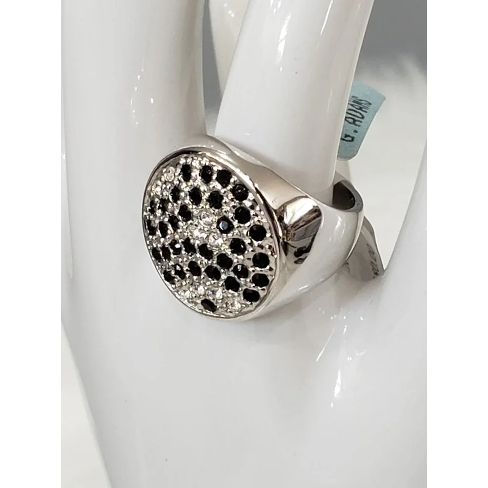 NEW LAUREN G ADAMS circle black white round art deco cluster pave ring cocktail